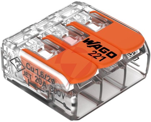 Szybkozłączka uniwersalna linka/drut 3x 0,2-4mm2 wago 221-413 (paczka 50szt.)