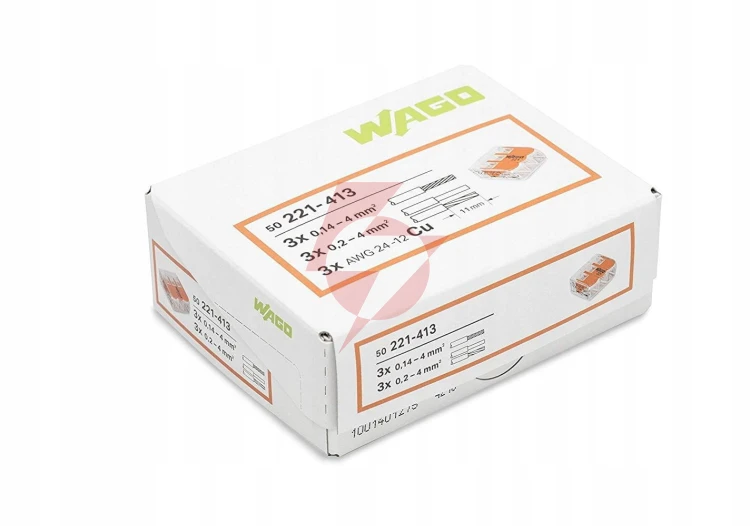 Szybkozłączka uniwersalna linka/drut 3x 0,2-4mm2 wago 221-413 (paczka 50szt.)