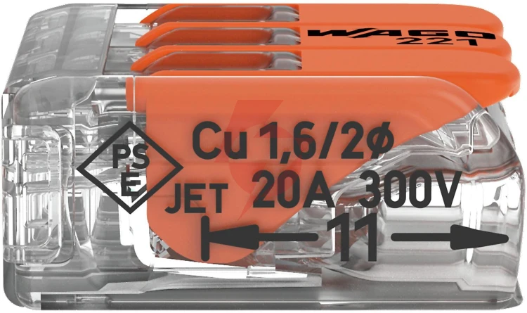Szybkozłączka uniwersalna linka/drut 3x 0,2-4mm2 wago 221-413 (paczka 50szt.)