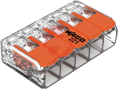 Szybkozłączka uniwersalna linka/drut 5x 0,2-4mm2 wago 221-415 (paczka 25szt.)