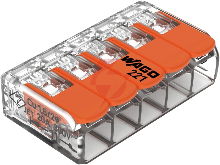 Szybkozłączka uniwersalna linka/drut 5x 0,2-4mm2 wago 221-415 (paczka 25szt.)