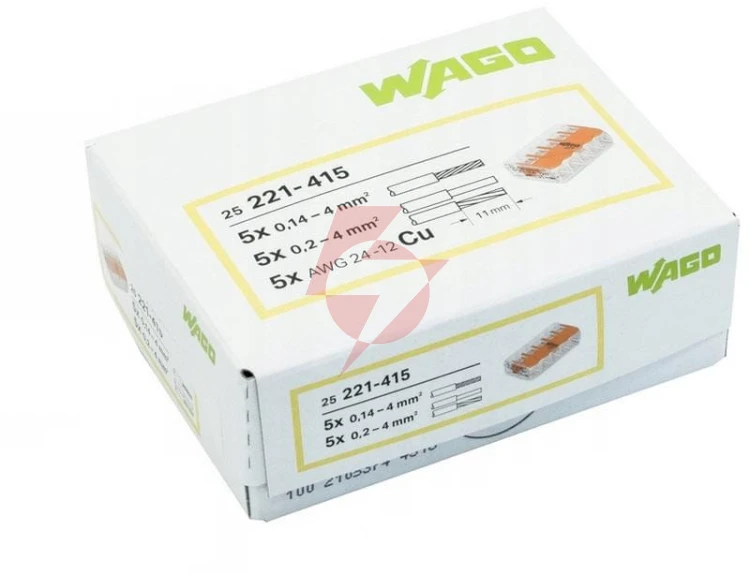 Szybkozłączka uniwersalna linka/drut 5x 0,2-4mm2 wago 221-415 (paczka 25szt.)