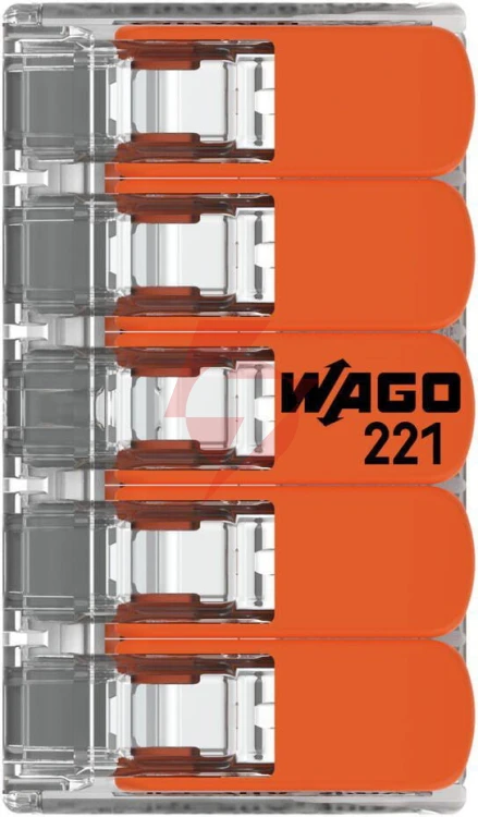 Szybkozłączka uniwersalna linka/drut 5x 0,2-4mm2 wago 221-415 (paczka 25szt.)