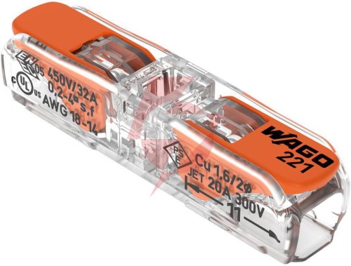 Szybkozłączka przelotowa uniwersalna linka/drut 2x 0,2-4mm2 wago 221-2411 (paczka 60szt.)