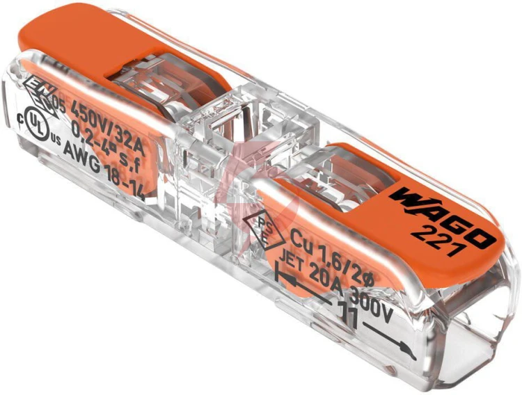 Szybkozłączka przelotowa uniwersalna linka/drut 2x 0,2-4mm2 wago 221-2411 (paczka 60szt.)