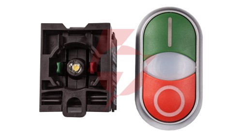 Przycisk sterowniczy 22mm podwójny czerwony/zielony z samopowrotem z podświetleniem 1Z 1R M22-DDL-GR-X1/X0/K11/230-W 216509