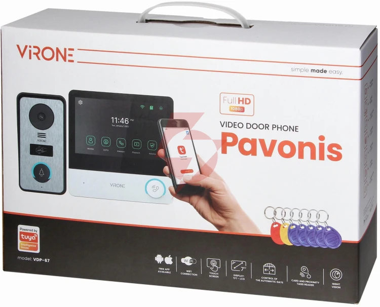 Wideodomofon virone vdp-67 fullhd, czytnik rfid, tuya 