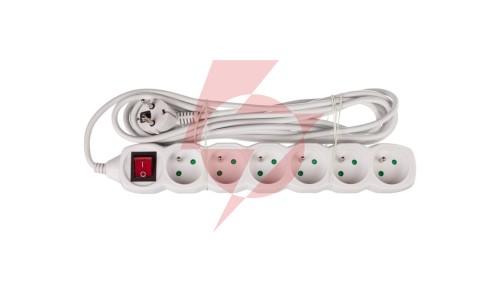 Przedłużacz z wyłącznikiem 6-gniazd z/u 5m /H05VV-F 3G1/ biały P1615