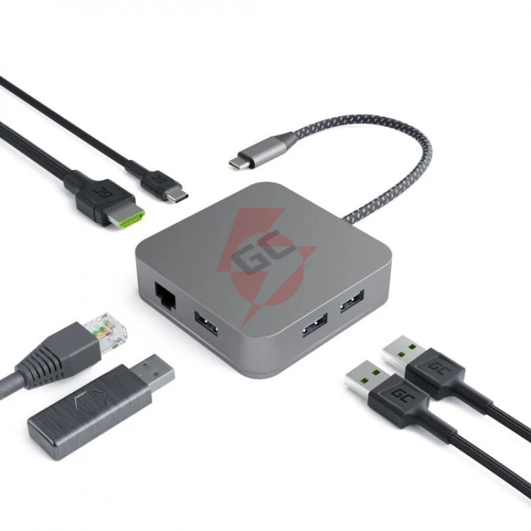 Hub usb 6w1 green cell usb-c ak61