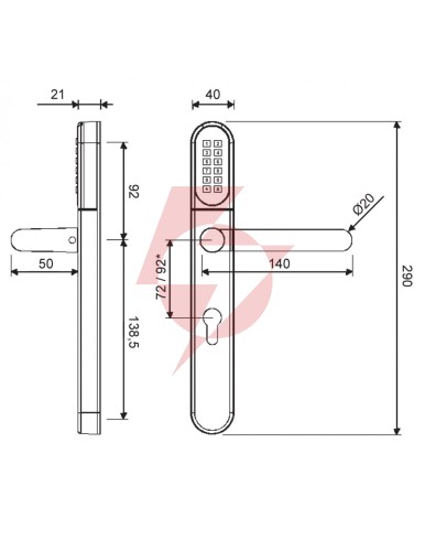 Klamka elektroniczna wfe l701 z klawiaturą 72mm inox