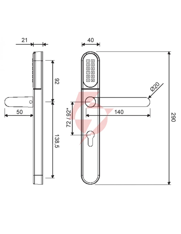 Klamka elektroniczna wfe l701 z klawiaturą 72mm inox