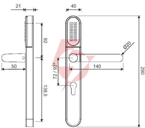 Klamka elektroniczna wfe l701 z klawiaturą 92mm inox