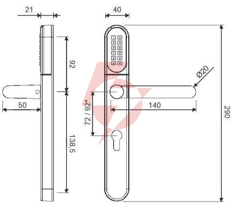 Klamka elektroniczna wfe l701 z klawiaturą 92mm inox