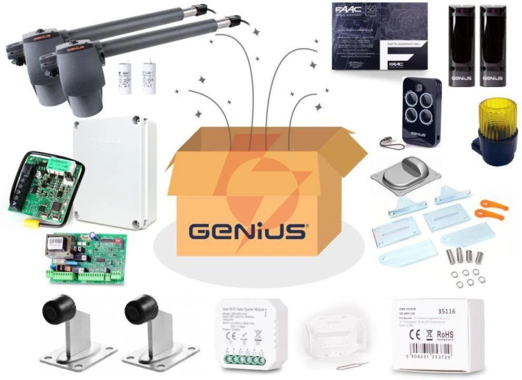 Zestaw genius g-bat 400 do bram 8m dwuskrzydłowych (lampa + stopka + odboje + moduł wi-fi)