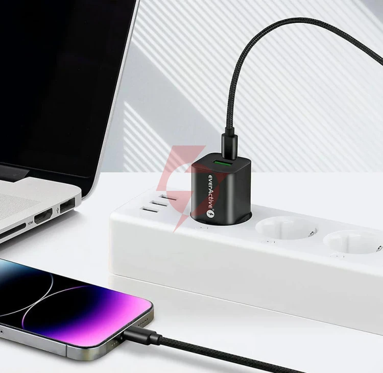 Ładowarka sieciowa everactive gan sc-390qb 30w 1xusb-c 1xusb-a pd pps