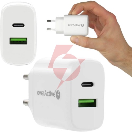 Ładowarka sieciowa everactive sc-370q 25w 1xusb-c 1xusb-a pd pps