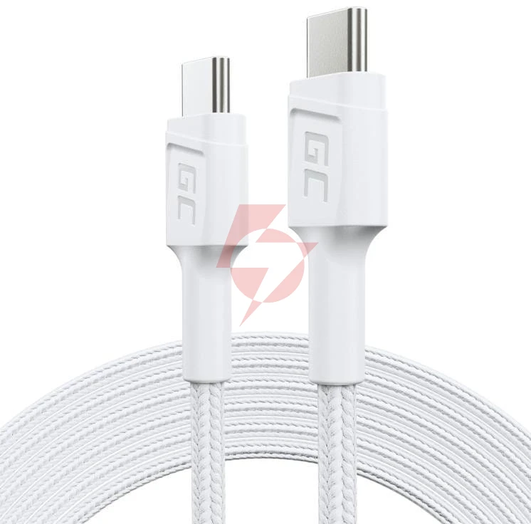Kabel usb-c / usb-c green cell powerstream 30cm biały pd 60w ultra charge quick charge 3.0