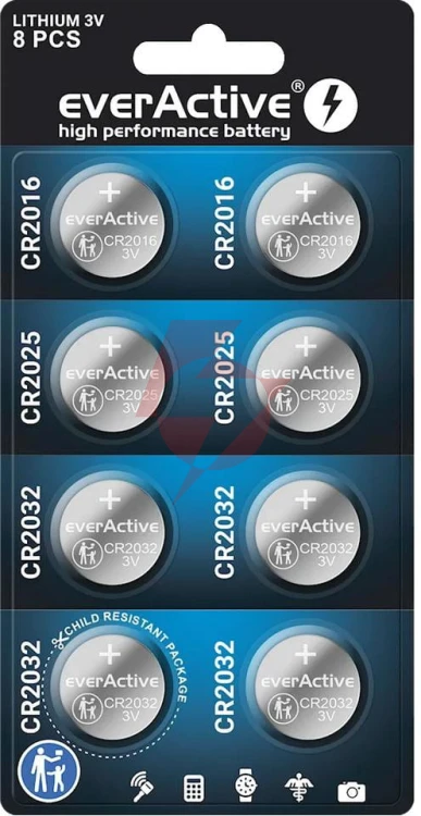 Zestaw 8 baterii 3,0v 4x cr2032 2x cr2025 2x cr2016 everactive