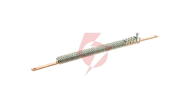 Szyna zbiorcza miedziana 12x4x455mm z zaciskami przyłączeniowymi 037302