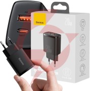 Ładowarka sieciowa baseus compact quick charger ccxj-b01 20w 1x usb-a 1x usb-c pd 3.0 qc 3.0 czarna