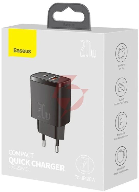 Ładowarka sieciowa baseus compact quick charger ccxj-b01 20w 1x usb-a 1x usb-c pd 3.0 qc 3.0 czarna