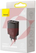 Ładowarka sieciowa baseus compact quick charger ccxj-e01 30w 2x usb-a 1x usb-c pd 3.0 qc 3.0 czarna