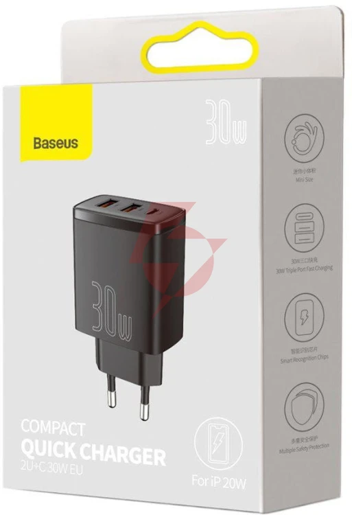 Ładowarka sieciowa baseus compact quick charger ccxj-e01 30w 2x usb-a 1x usb-c pd 3.0 qc 3.0 czarna
