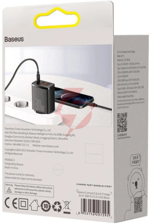 Ładowarka sieciowa baseus compact quick charger ccxj-e01 30w 2x usb-a 1x usb-c pd 3.0 qc 3.0 czarna