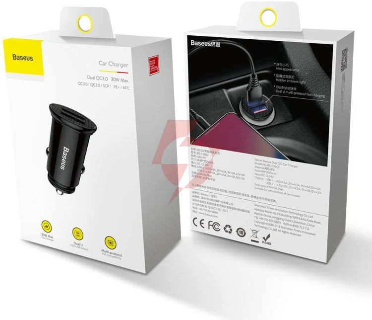 Ładowarka samochodowa baseus circular ccall-yd01 30w 5a 2x usb-a qc 3.0