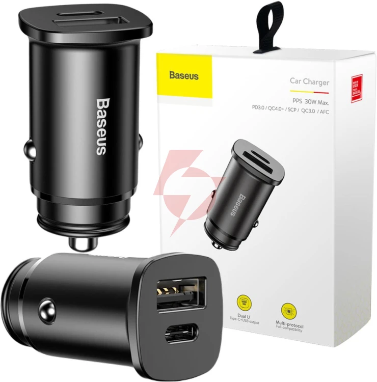 Ładowarka samochodowa baseus square ccall-as01 30w 5a 1x usb-a 1x usb-c qc 4.0+