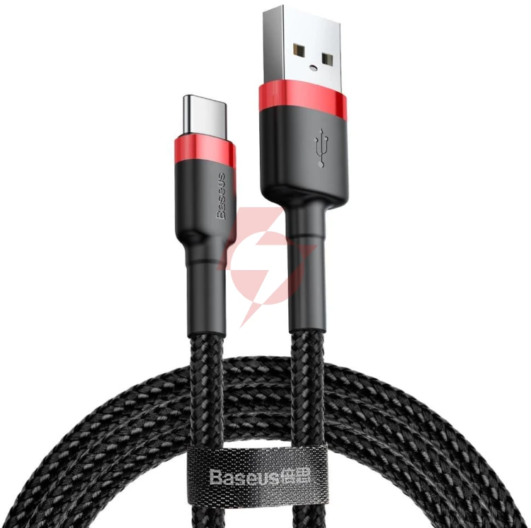 Kabel usb-a / usb-c baseus cafule catklf-a91 50cm 3a qc 3.0 czarno-czerwony w oplocie