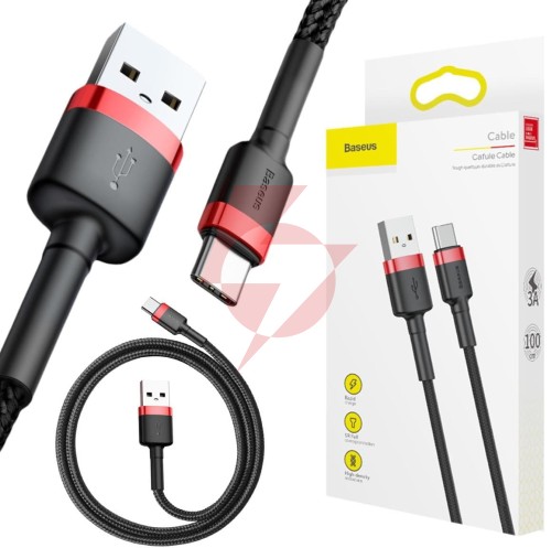 Kabel usb-a / usb-c baseus cafule catklf-b91 100cm 3a qc 3.0 czarno-czerwony w oplocie