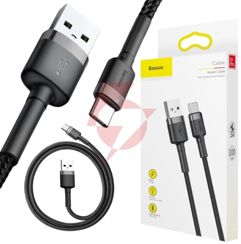 Kabel usb-a / usb-c baseus cafule catklf-bg1 100cm 3a qc 3.0 czarno-szary w nylonowym oplocie