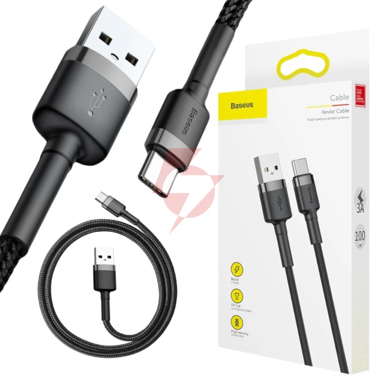 Kabel usb-a / usb-c baseus cafule catklf-bg1 100cm 3a qc 3.0 czarno-szary w nylonowym oplocie