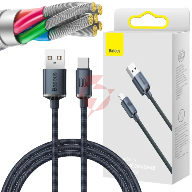 Kabel usb-a / usb-c baseus crystal cajy000401 120cm 100w 6a qc 3.0 w oplocie premium
