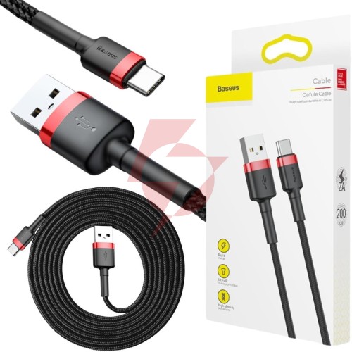 Kabel usb-a / usb-c baseus cafule catklf-c91 200cm 2a qc 3.0 czarno-czerwony w oplocie