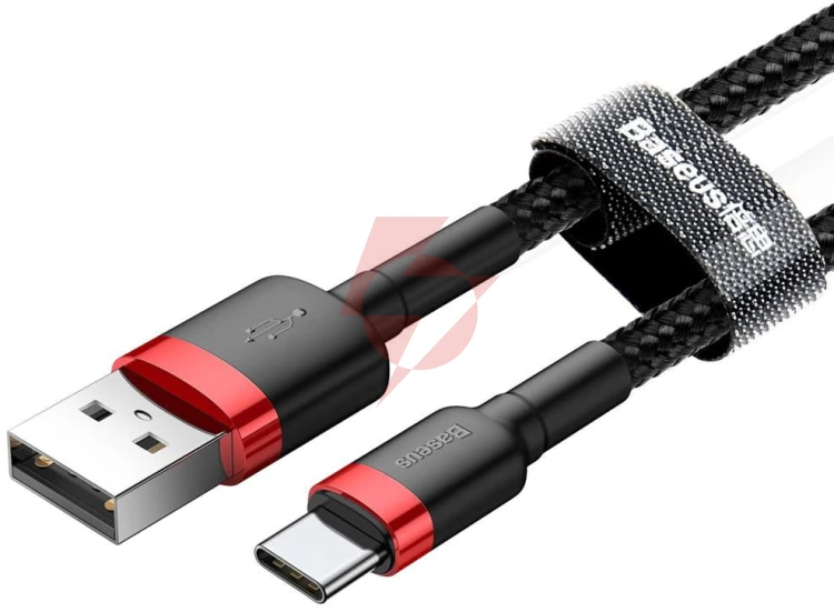 Kabel usb-a / usb-c baseus cafule catklf-c91 200cm 2a qc 3.0 czarno-czerwony w oplocie