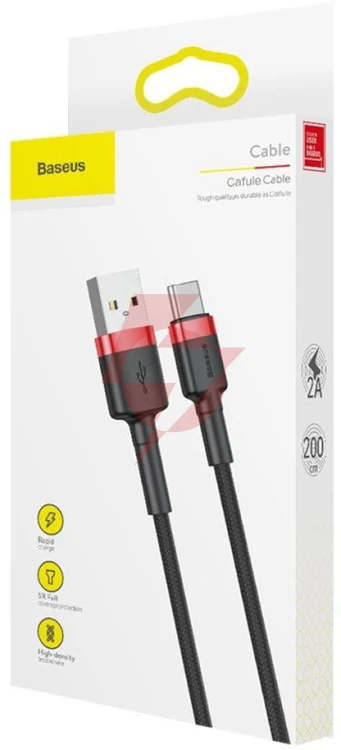 Kabel usb-a / usb-c baseus cafule catklf-c91 200cm 2a qc 3.0 czarno-czerwony w oplocie