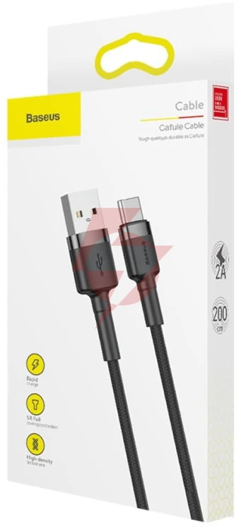 Kabel usb-a / usb-c baseus cafule catklf-cg1 200cm 2a qc 3.0 czarno-szary w nylonowym oplocie