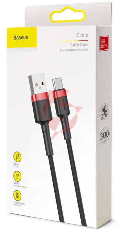 Kabel usb-a / usb-c baseus cafule catklf-u91 300cm 2a qc 3.0 czarno-czerwony w oplocie
