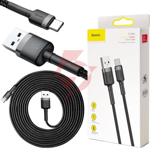 Kabel usb-a / usb-c baseus cafule catklf-ug1 300cm 2a qc 3.0 czarno-szary w nylonowym oplocie