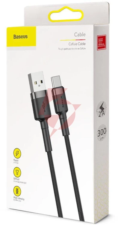 Kabel usb-a / usb-c baseus cafule catklf-ug1 300cm 2a qc 3.0 czarno-szary w nylonowym oplocie