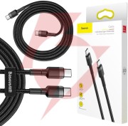 Kabel usb-c / usb-c baseus cafule catklf-gg1 100cm 60w 3a pd 2.0 qc 3.0 czarno-szary w oplocie