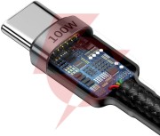 Kabel usb-c / usb-c baseus cafule catklf-alg1 200cm 100w 5a pd 2.0 qc 3.0 czarno-szary w oplocie