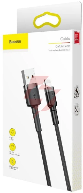 Kabel usb-a / lightning iphone baseus cafule calklf-ag1 50cm apple 2.4a czarno-szary w oplocie