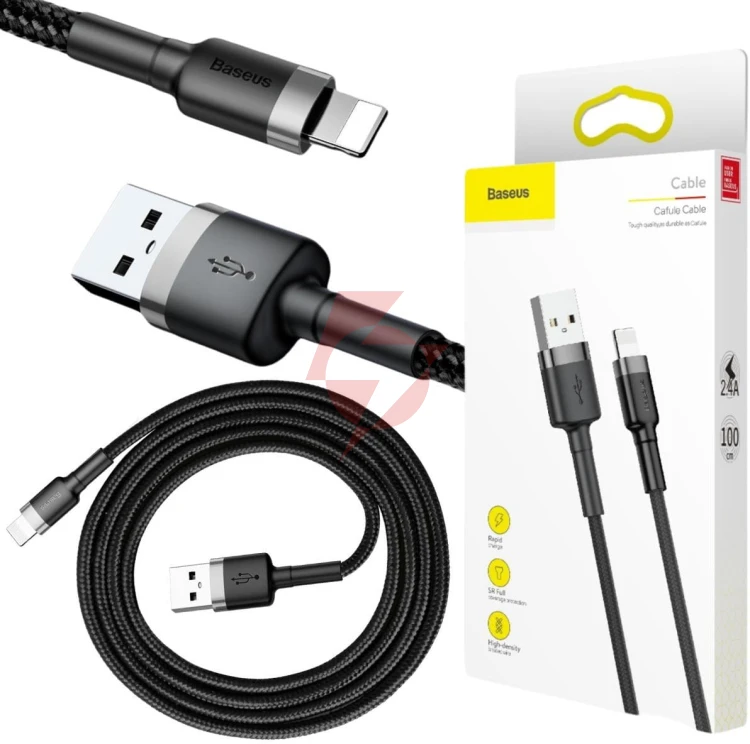 Kabel usb-a / lightning iphone baseus cafule calklf-bg1 100cm apple 2.4a czarno-szary w oplocie