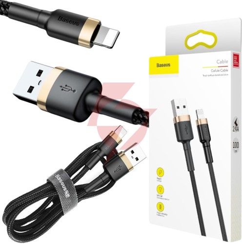 Kabel usb-a / lightning iphone baseus cafule calklf-bv1 100cm apple 2.4a czarno-złoty w oplocie