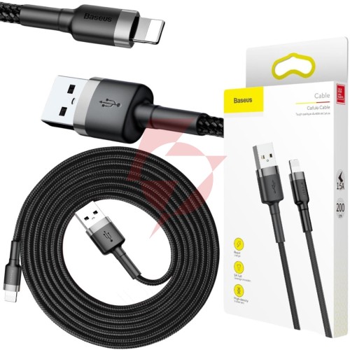 Kabel usb-a / lightning iphone baseus cafule calklf-cg1 200cm apple 1.5a czarno-szary w oplocie