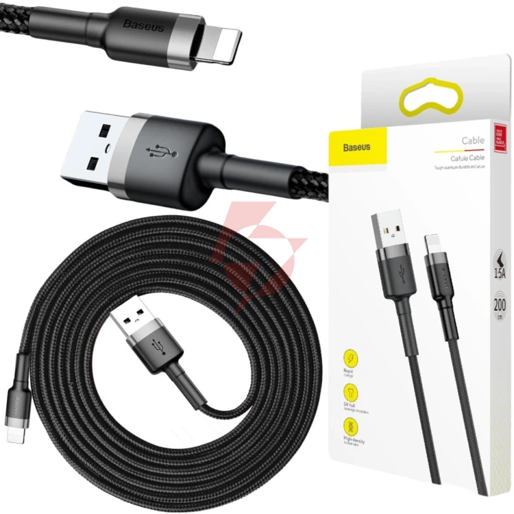 Kabel usb-a / lightning iphone baseus cafule calklf-cg1 200cm apple 1.5a czarno-szary w oplocie