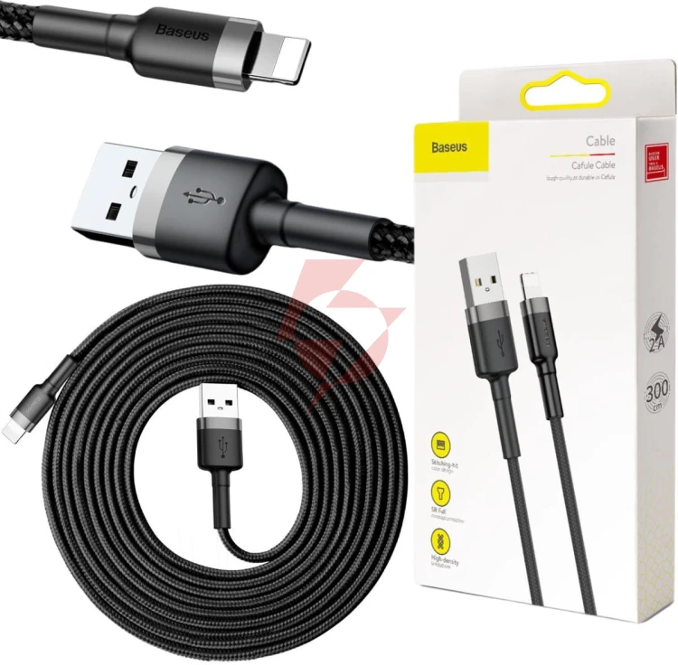 Kabel usb-a / lightning iphone baseus cafule calklf-rg1 300cm apple 2a czarno-szary w oplocie